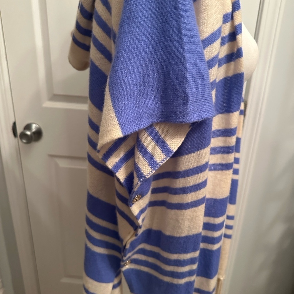 Lilly Pulitzer Avion Cashmere Cardigan Hoodie Blue Stripe Cape One Size - Picture 12 of 14